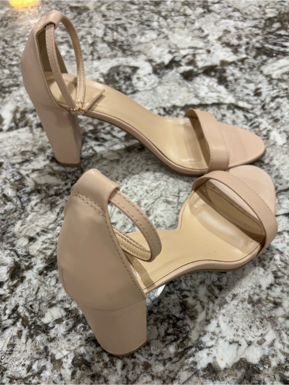 Charlotte Russe Blush Nude Block Heel Sandals with Ankle Strap